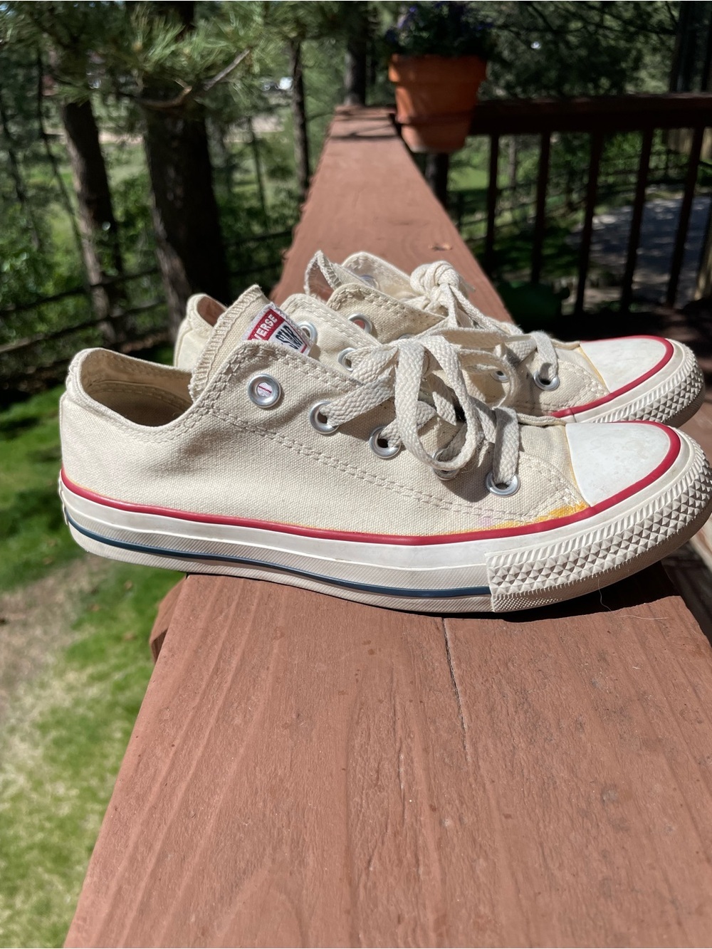 Converse Chuck Taylor All Star Low Top Sneakers - Cream with Red & Navy Trim